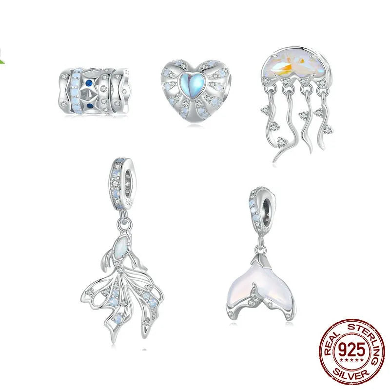 1 Piece 13 * 23mm 20 * 12mm Hole 4~4.9mm 925 Sterling Silver Jellyfish Heart Shape Fish Tail Polished Pendant Beads Jewelry Accessories