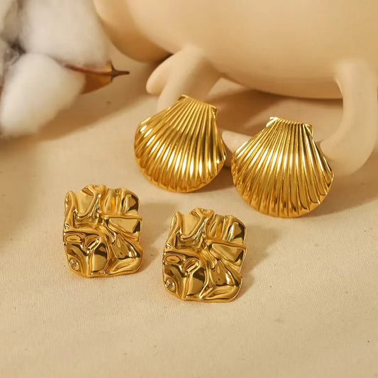1 Pair Beach Simple Style Quadrilateral Scallop Scallop Pleated Frill 304 Stainless Steel Imitation Gold  Ear Studs