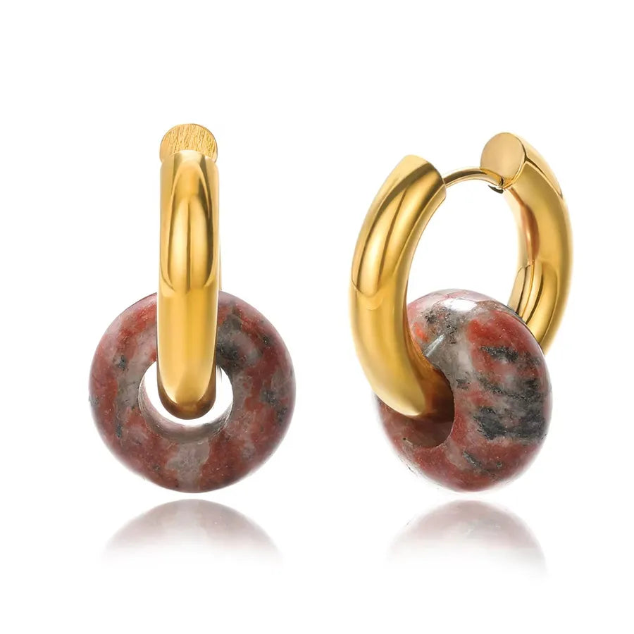1 Pair Vintage Style Geometric Plating 304 Stainless Steel natural stone 18K Gold Plated Earrings