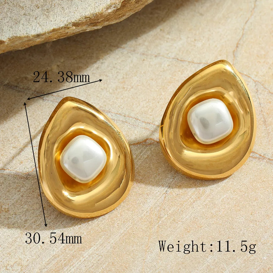 1 Pair Cute Romantic Simple Style Irregular Geometric Heart Shape Plating Inlay 304 Stainless Steel Imitation Pearl 18K Gold Plated Ear Studs