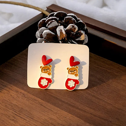 1 Pair Christmas Cute Penguin Santa Claus Christmas Socks Plating Alloy Drop Earrings