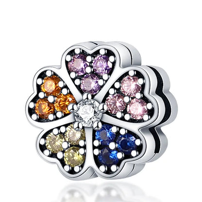 1 Piece 11.6*21.7mm Diameter 10.8mm Diameter 12.2mm Hole 4~4.9mm Copper Zircon Silver Plated Heart Shape Flower Polished Beads