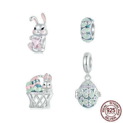 1 Piece 10 * 22mm 11 * 14mm Hole 4~4.9mm 925 Sterling Silver Zircon White Gold Plated Rabbit Egg Polished Pendant Beads Jewelry Accessories