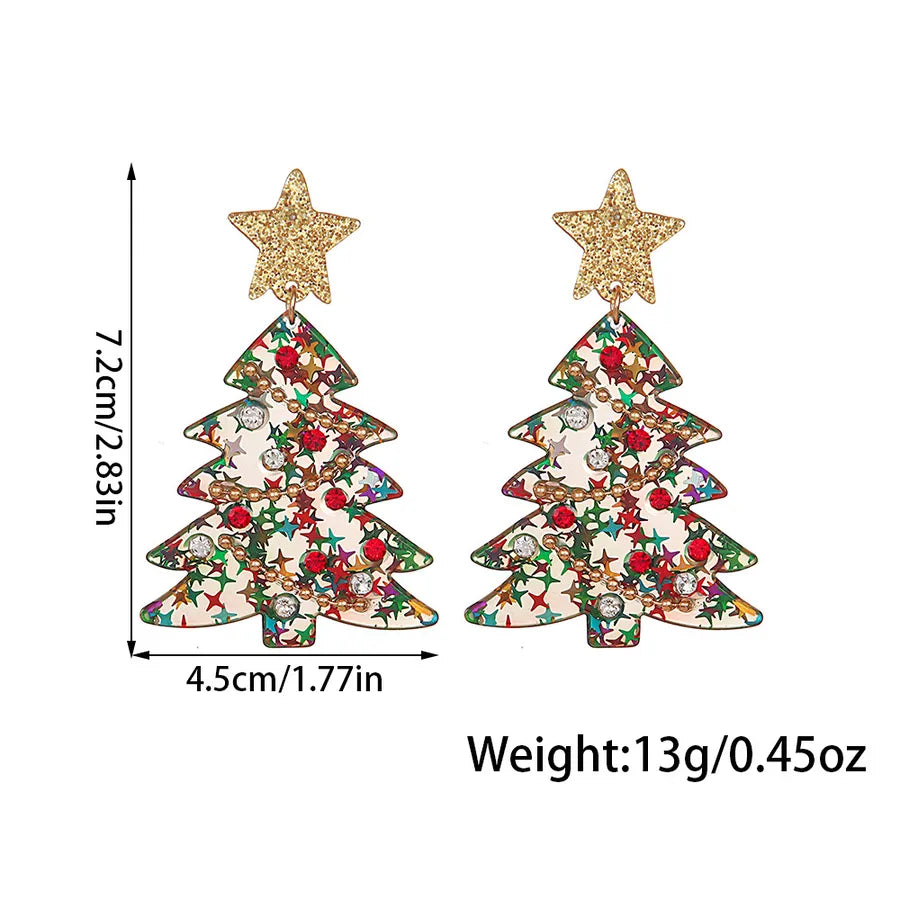 1 Pair Cute Simple Style Christmas Tree Inlay Arylic Rhinestones Drop Earrings