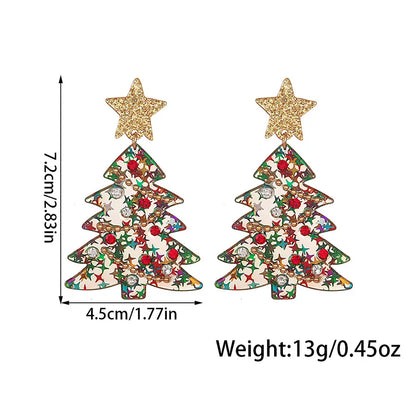1 Pair Cute Simple Style Christmas Tree Inlay Arylic Rhinestones Drop Earrings