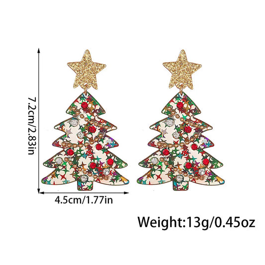 1 Pair Cute Simple Style Christmas Tree Inlay Arylic Rhinestones Drop Earrings