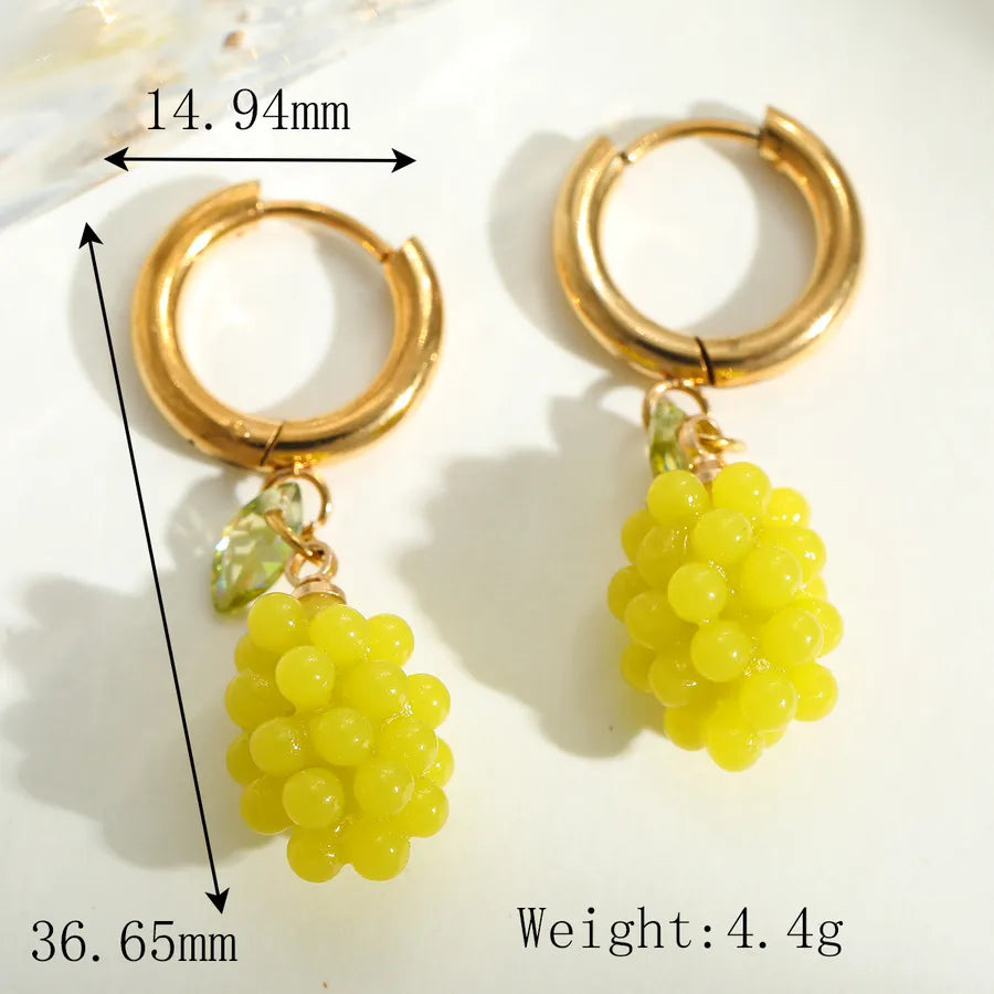 1 Pair Cute Romantic Artistic Geometric Grape Plating Inlay 304 Stainless Steel Resin Zircon 18K Gold Plated Earrings