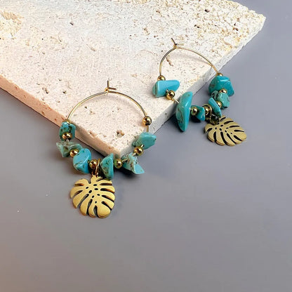 1 pair bohemian leaf sun butterfly stainless steel gravel earrings