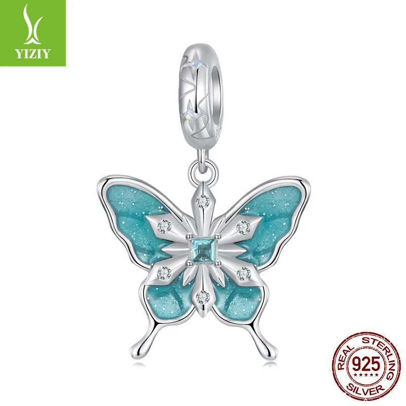 1 Piece 925 Sterling Silver White Gold Plated Butterfly Bird DIY Jewelry Accessories Pendant Beads