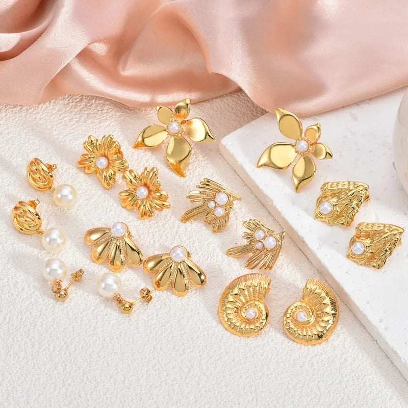 1 Pair Casual Elegant Cute Geometric Round Conch 304 Stainless Steel Imitation Gold  Ear Studs