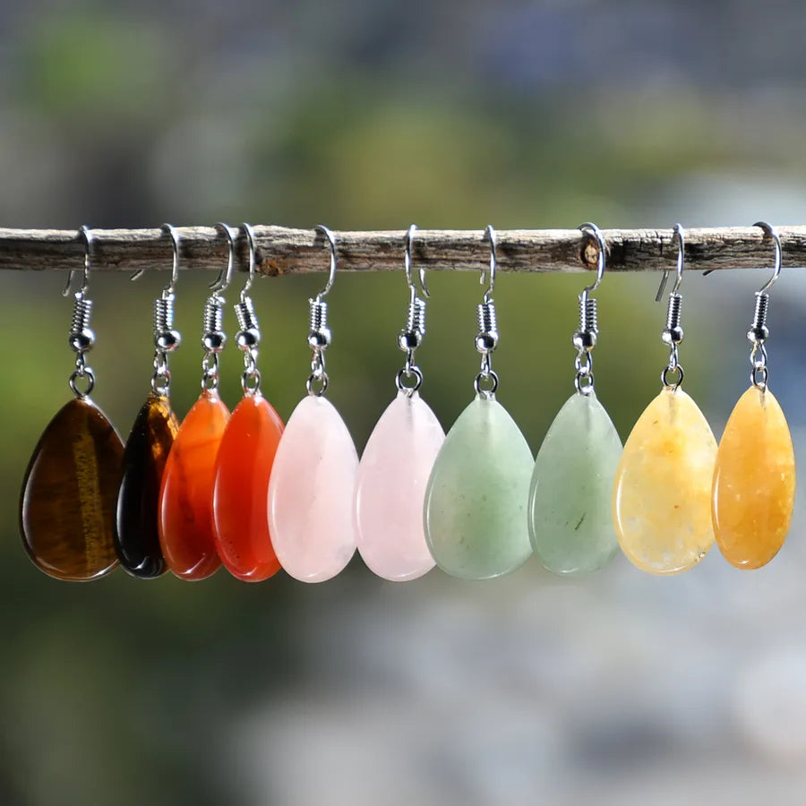 1 Pair Vintage Style Simple Style Water Droplets Alloy natural stone Drop Earrings