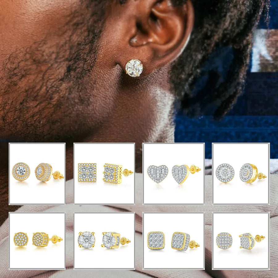 1 Pair Hip-Hop Round Square Heart Shape Plating Inlay Copper Zircon White Gold Plated Gold Plated Ear Studs
