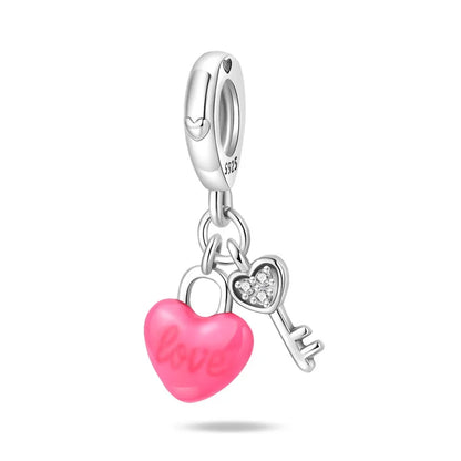 1 Piece 9.4*26.7mm Hole 4~4.9mm Sterling Silver Zircon Heart Shape Key Lock Pendant Jewelry Accessories