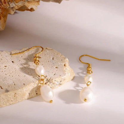 1 Pair Simple Style Classic Style Geometric Inlay 304 Stainless Steel Freshwater Pearl Drop Earrings