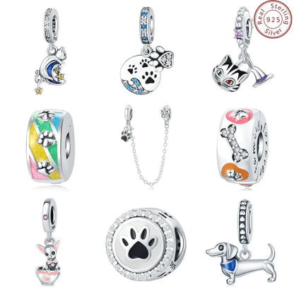 1 Piece 10*5mm 925 Sterling Silver Zircon Dog Cat Pendant Beads Jewelry Accessories