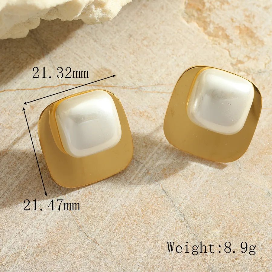 1 Pair Cute Romantic Simple Style Irregular Geometric Plating Inlay 304 Stainless Steel Imitation Pearl 18K Gold Plated Ear Studs