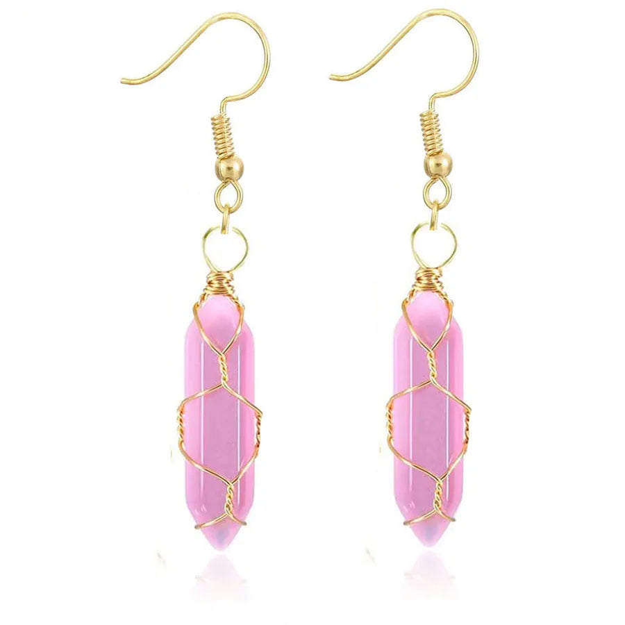 1 Pair Casual Simple Style Geometric natural stone Crystal Iron Drop Earrings