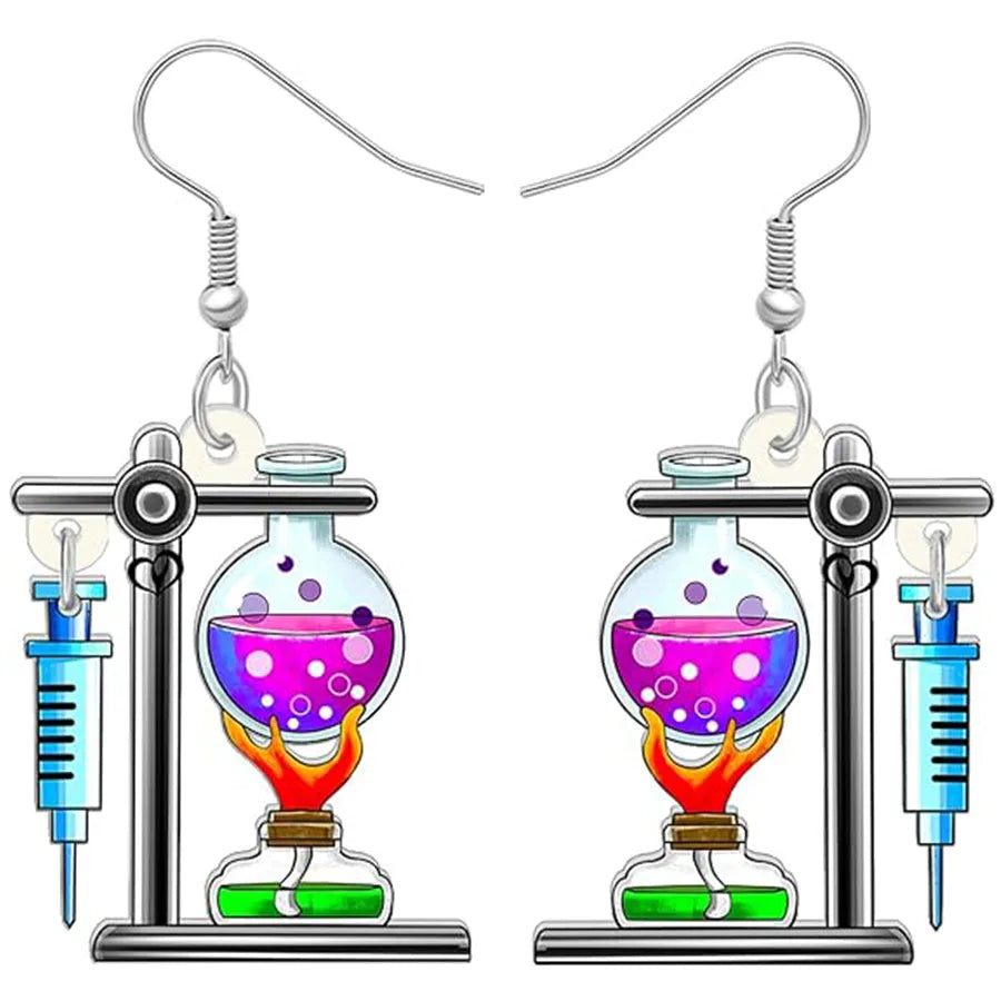 1 Pair Cute Novelty Earth instrument Microscope pencil Arylic Drop Earrings