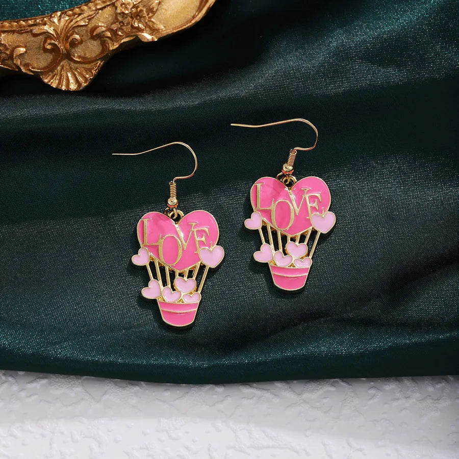 1 Pair Casual Sweet Heart Shape Enamel Alloy Drop Earrings