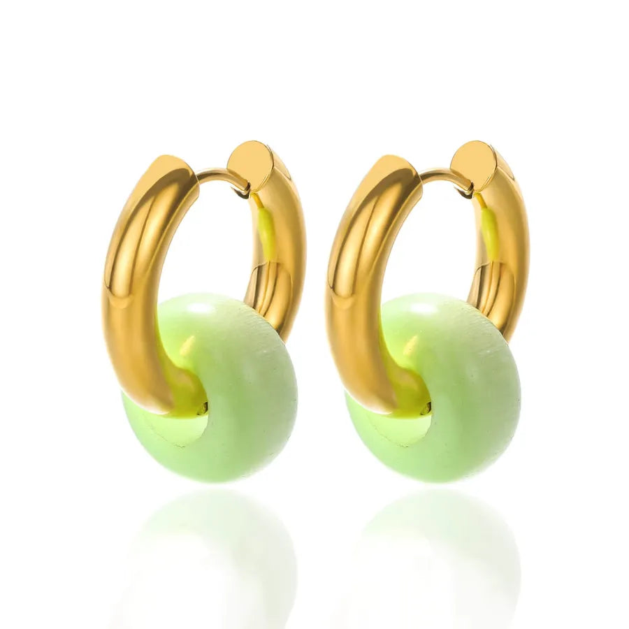 1 Pair Vintage Style Geometric Plating 304 Stainless Steel natural stone 18K Gold Plated Earrings