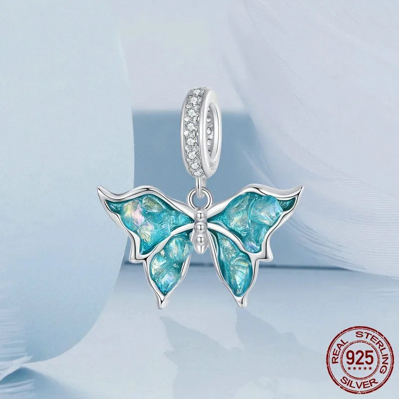 1 Piece 20 * 21mm Hole 4~4.9mm 925 Sterling Silver Zircon White Gold Plated Butterfly Polished Pendant Jewelry Accessories