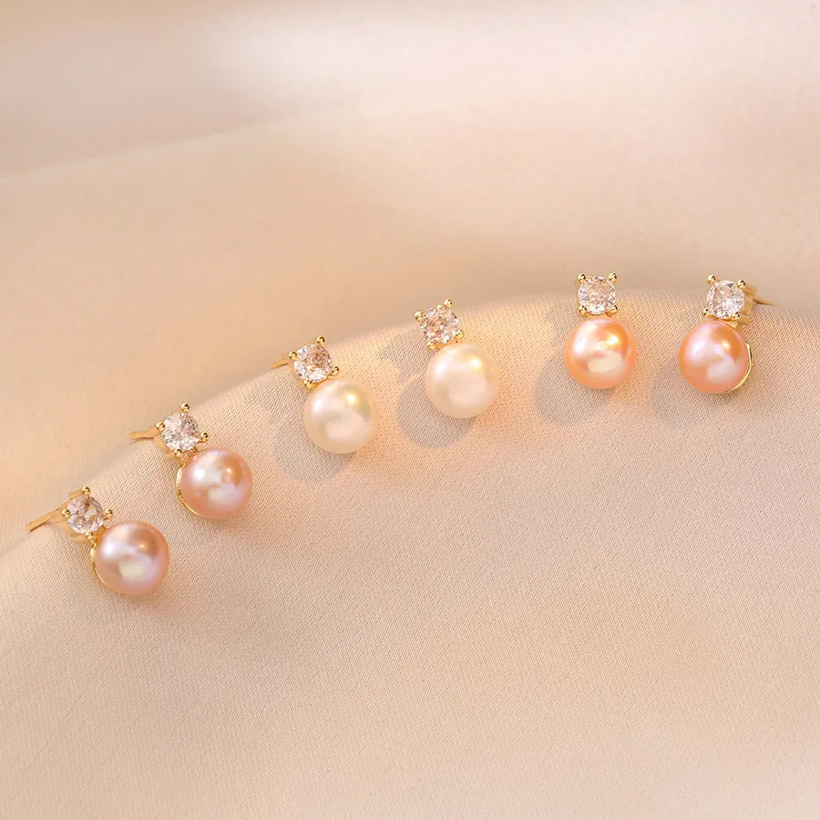 1 Pair Elegant Pearl Freshwater Pearl Copper Earrings