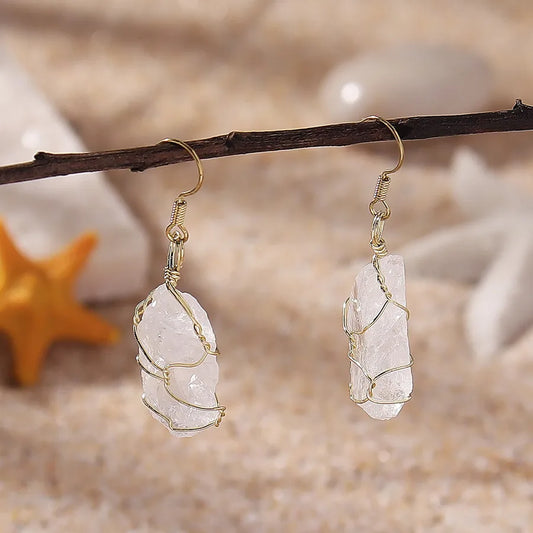 1 Pair Elegant Lady Temperament Gravel natural stone Copper Natural Stone