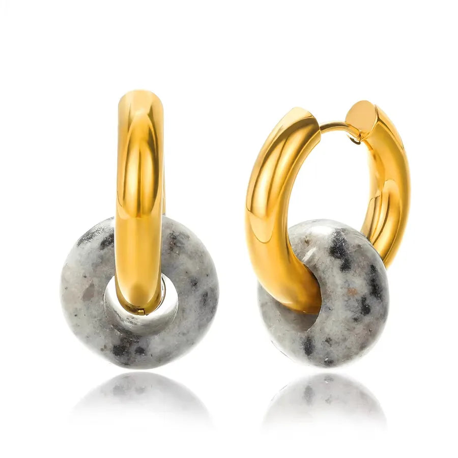1 Pair Vintage Style Geometric Plating 304 Stainless Steel natural stone 18K Gold Plated Earrings
