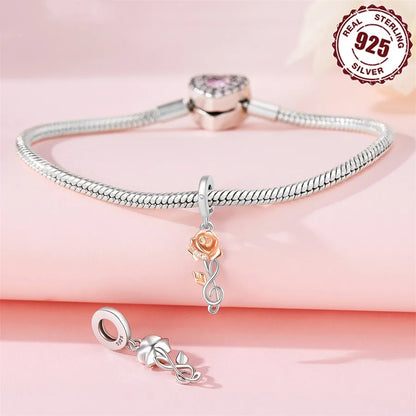 1 Piece 8.8 * 27mm 925 Sterling Silver Zircon Rose Polished Pendant Jewelry Accessories