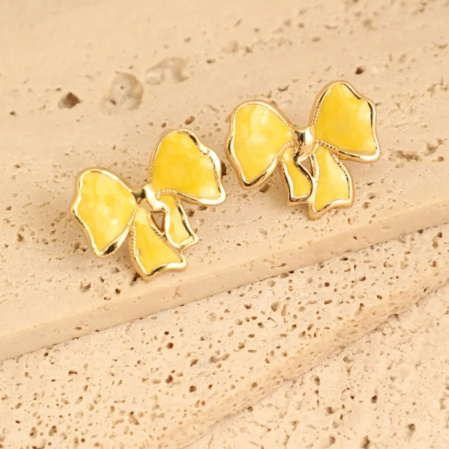 1 Pair Elegant French Style Sweet Heart Shape Bow Knot 304 Stainless Steel Ear Studs