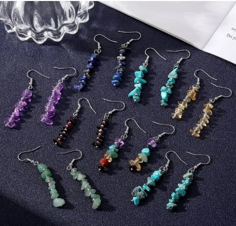 1 pair simple style star water droplets tassel chain natural stone drop earrings