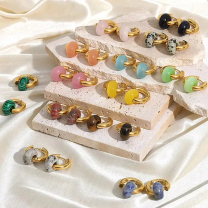 1 Pair Vintage Style Geometric Plating 304 Stainless Steel natural stone 18K Gold Plated Earrings