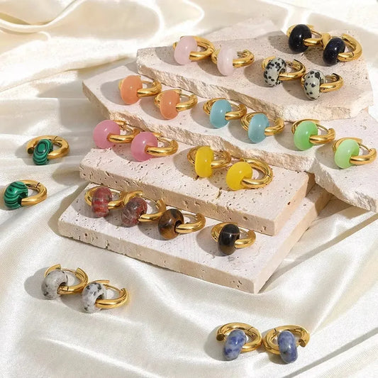 1 Pair Vintage Style Geometric Plating 304 Stainless Steel natural stone 18K Gold Plated Earrings