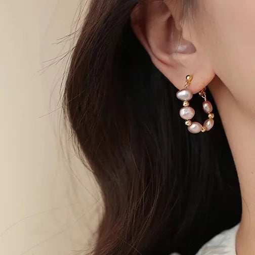 1 Pair Simple Style Geometric Inlay Copper Freshwater Pearl Earrings