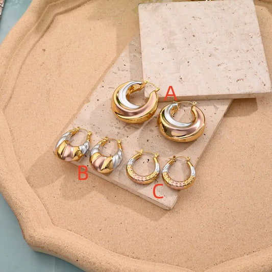 1 Pair/Package Casual Simple Style U Shape Spiral Stripe Handmade Polishing Mixed Metal 304 Stainless Steel Earrings