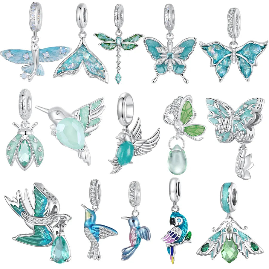 1 Piece 925 Sterling Silver White Gold Plated Butterfly Bird DIY Jewelry Accessories Pendant Beads