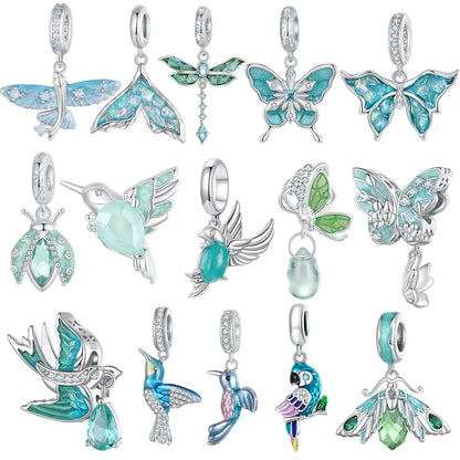 1 Piece 925 Sterling Silver White Gold Plated Butterfly Bird DIY Jewelry Accessories Pendant Beads