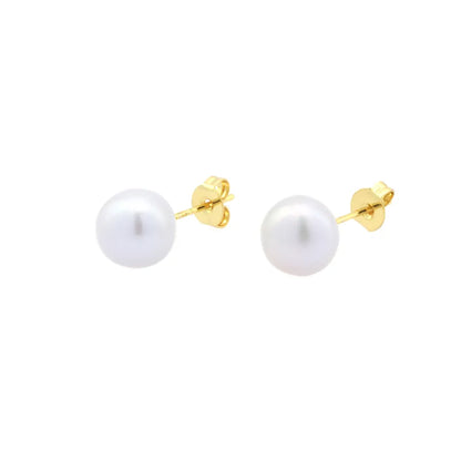 1 pair basic simple style round plating freshwater pearl copper 18k gold plated ear studs
