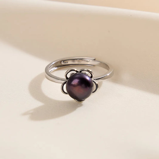 1 Piece 925 Sterling Silver Flower Freshwater Pearl White Gold Plated Rings