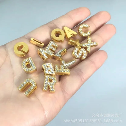 1 Piece 12mm Hole 6~9.9mm Alloy Rhinestones Letter DIY Ornament Accessories Beads