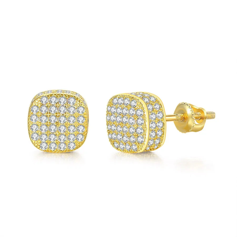 1 Pair Hip-Hop Round Square Heart Shape Plating Inlay Copper Zircon White Gold Plated Gold Plated Ear Studs
