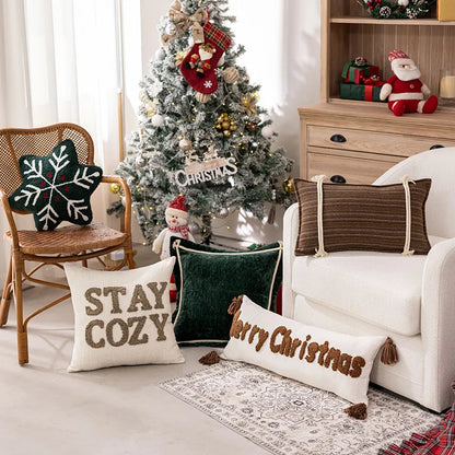 Christmas Trim Embroidered Velvet Pillow Cover Office Chair Cushion Bedroom Bedside Pillow New Arrival Festive Christmas Style