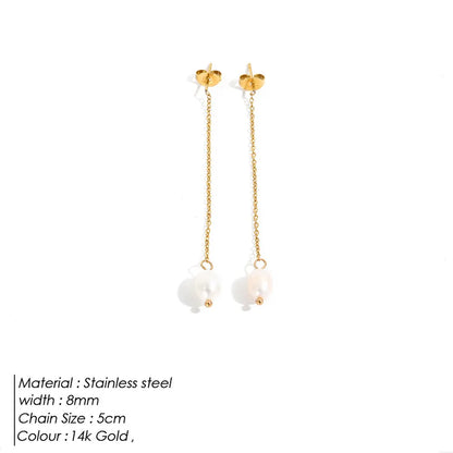 1 Pair 14K Gold Plated Freshwater Pearl Titanium Steel Pearl Geometric Drop Earrings Ear Studs