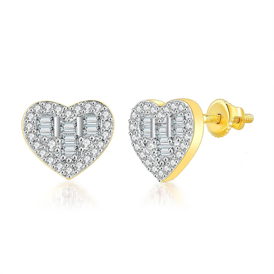 1 Pair Hip-Hop Round Square Heart Shape Plating Inlay Copper Zircon White Gold Plated Gold Plated Ear Studs
