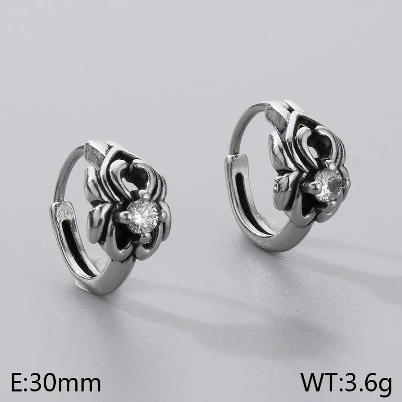 1 Pair Halloween Hip-Hop Skull Inlay 304 Stainless Steel Zircon Earrings Ear Studs
