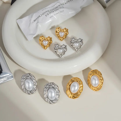 1 Pair Elegant Modern Style Oval Polishing Plating Inlay 304 Stainless Steel 18K Gold Plated Butterfly Backs Ear Studs