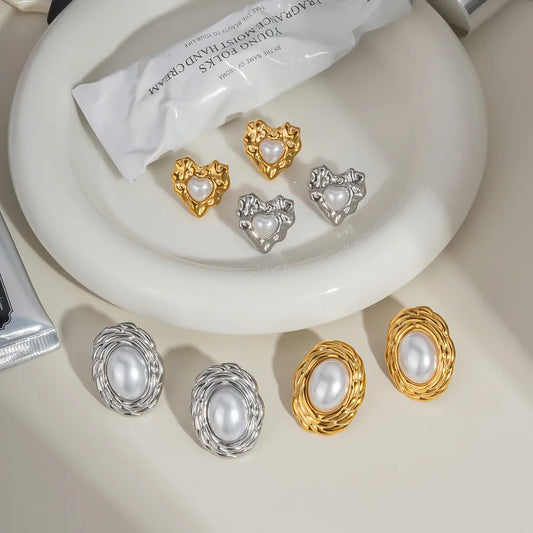 1 Pair Elegant Modern Style Oval Polishing Plating Inlay 304 Stainless Steel 18K Gold Plated Butterfly Backs Ear Studs