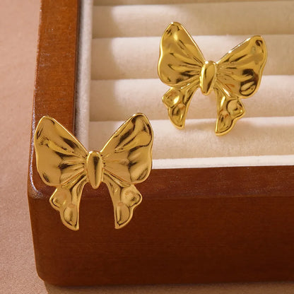 1 Pair Cute Sweet Classic Style Bow Knot Bowknot 304 Stainless Steel Imitation Gold  Ear Studs
