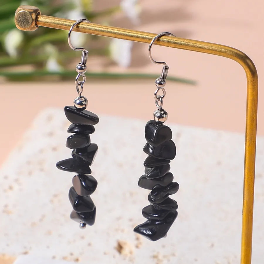 1 pair retro irregular plating natural stone drop earrings