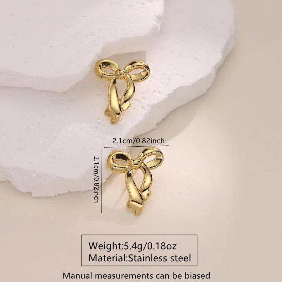 1 Pair Casual Vacation Sweet Irregular Stripe Bow Knot Hollow Out 304 Stainless Steel Imitation Gold  Ear Studs